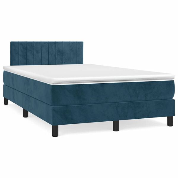 vidaXL Boxspring posteľ s matracom, tmavomodr&aacute; 120x190 cm, zamat
