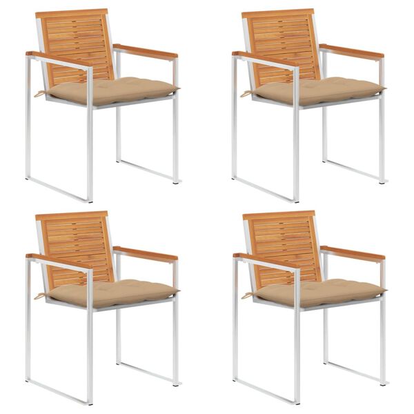 vidaXL Z&aacute;hradn&eacute; stoličky 4 ks s podložkami ak&aacute;ciov&yacute; mas&iacute;v