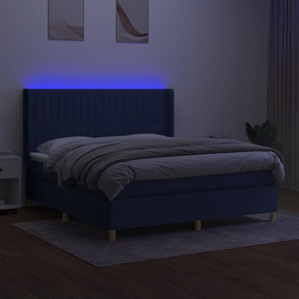 vidaXL Posteľ boxsping s matracom a LED modr&aacute; 160x200 cm l&aacute;tka