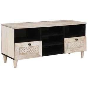 vidaXL TV skrinka Bielen&aacute; biela 100 x 33 x 46 cm Mas&iacute;vne mango drevo