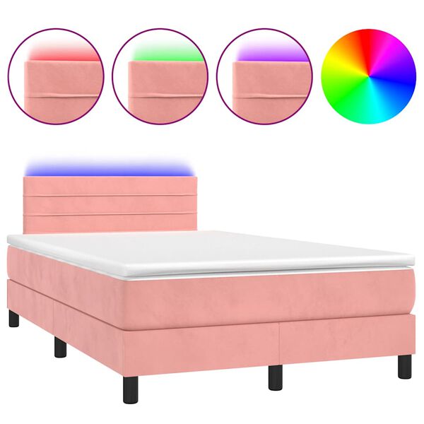 vidaXL Boxspring posteľ s matracom a LED, ružov&aacute; 120x190 cm, zamat