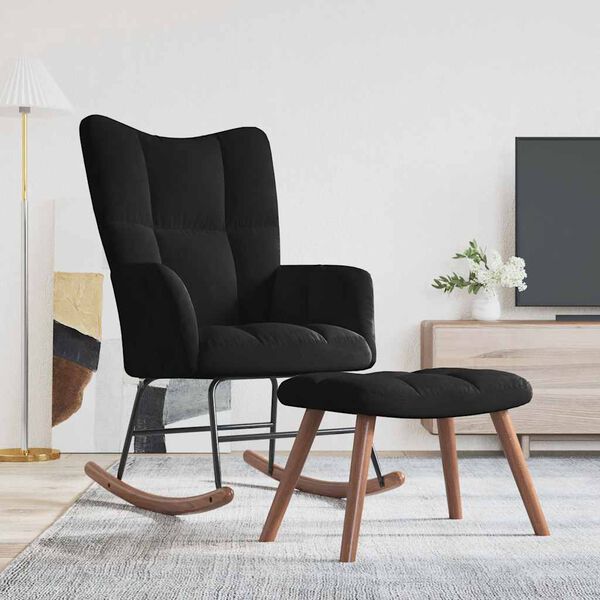 vidaXL Hojdacie kreslo s podnožkou čierne zamat