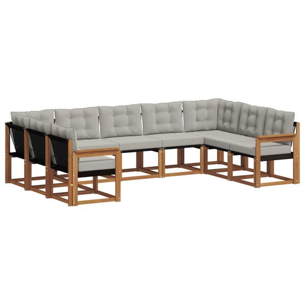 vidaXL Z&aacute;hradn&aacute; s&uacute;prava gaučov s vank&uacute;&scaron;om 9 pcs Pr&iacute;rodn&aacute; a svetlosiv&aacute;