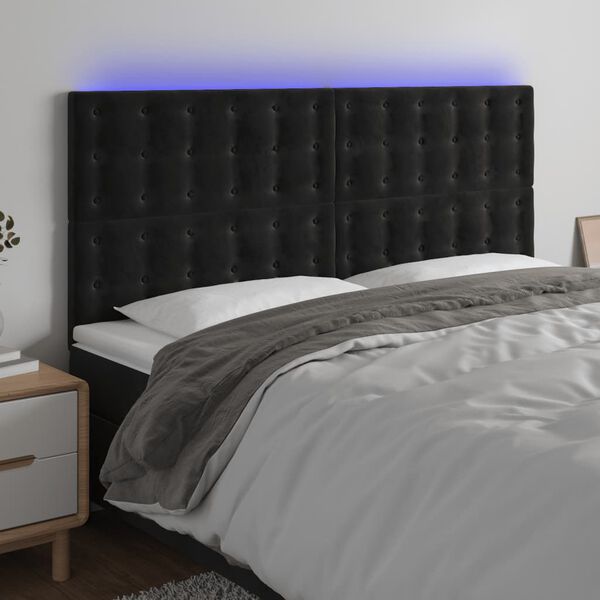 vidaXL Čelo postele s LED čierne 180x5x118/128 cm zamat