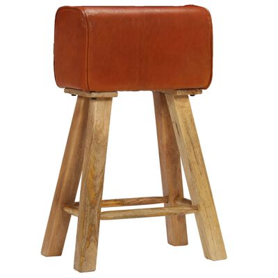 vidaXL Barové stoličky 2 ks, pravá koža a mangový masív
