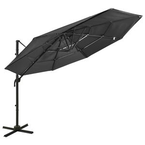vidaXL 4-stupňov&yacute; z&aacute;hradn&yacute; slnečn&iacute;k, hlin&iacute;kov&aacute; tyč, antracitov&yacute; 3x3 m