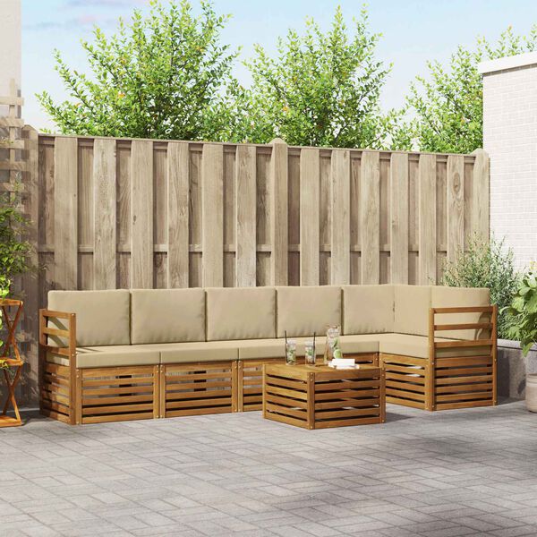 vidaXL Sada rohov&yacute;ch gaučov s vank&uacute;&scaron;om 7 pcs Pr&iacute;rodn&aacute; a b&eacute;žov&aacute;