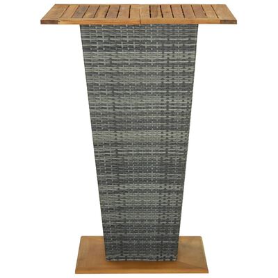 vidaXL Barový stôl sivý 80x80x110 cm polyratan a akáciový masív