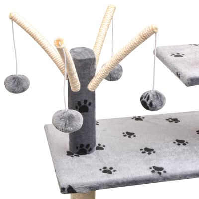 vidaXL Škrabadlo pre mačky so sisalovými stĺpikmi, 125 cm, sivé s potlačou labiek