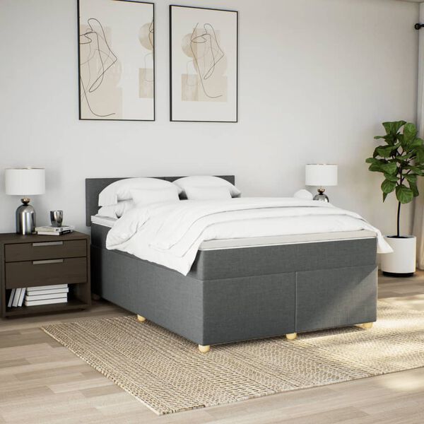vidaXL Boxspring posteľ s matracom tmavosiv&aacute; 160x200 cm l&aacute;tka