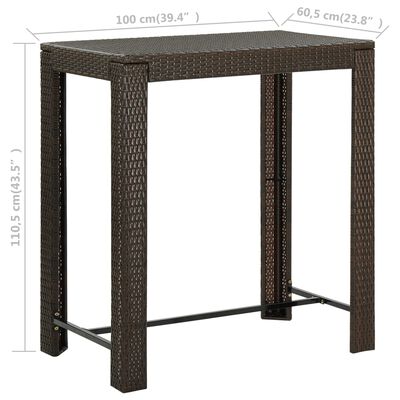 vidaXL Záhradný barový stolík hnedý 100x60,5x110,5 cm polyratanový
