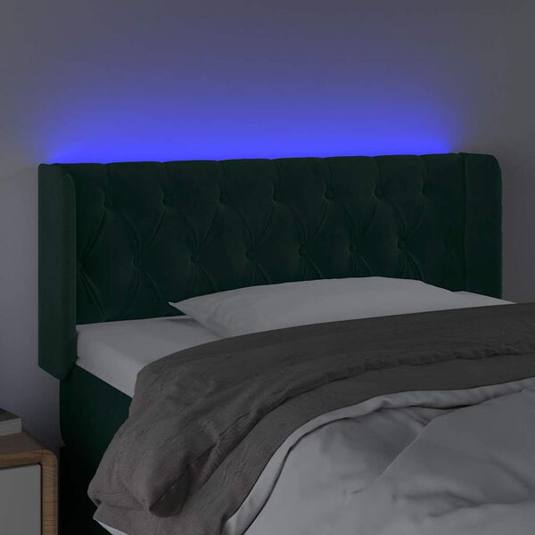 vidaXL Čelo postele s LED tmavozelen&eacute; 93x16x78/88 cm zamat