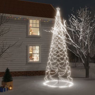 vidaXL Vianočný stromček s kovovým stĺpikom 1400 LED, studený biely 5m