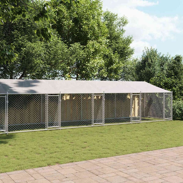 vidaXL Klietka pre psa so strechou a dverami siv&aacute; 12x2x2m pozink. oceľ