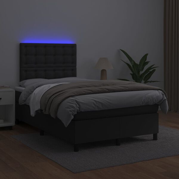 vidaXL Boxspring posteľ s matracom a LED čierna 120x200 cm umel&aacute; koža