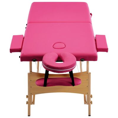 vidaXL Skladací masážny stôl, 2 zóny, drevo, ružový