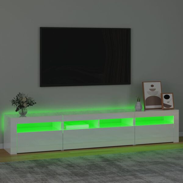 vidaXL TV skrinka s LED svetlami leskl&aacute; biela 210x35x40 cm