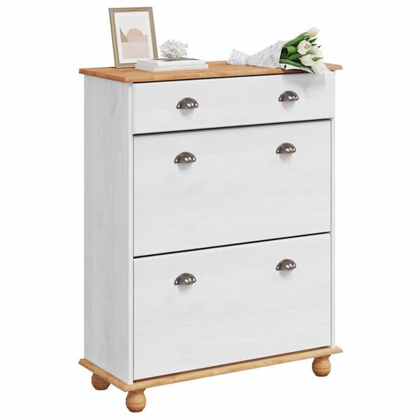 vidaXL Skriňa na topánky ASKIM Biela 85 x 35 x 108 cm Borovicový masív