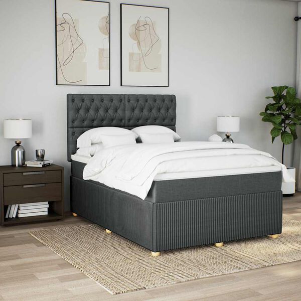 vidaXL Boxspring posteľ s matracom tmavosiv&aacute; 140x200 cm l&aacute;tka