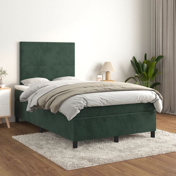 vidaXL Boxspring posteľ s matracom, tmavozelen&aacute; 120x190cm, zamat