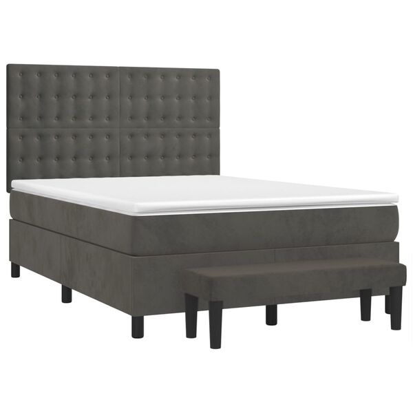 vidaXL Posteľn&yacute; r&aacute;m boxspring s matracom tmavosiv&yacute; 140x190 cm zamat