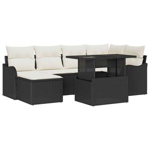 vidaXL S&uacute;prava z&aacute;hradn&yacute;ch pohoviek s vank&uacute;&scaron;om 7 pcs Čierna Poly ratan