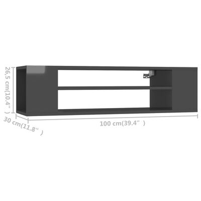 vidaXL Závesná TV skrinka, lesklá sivá 100x30x26,5cm, kompozitné drevo