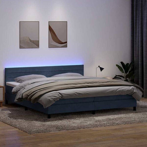 vidaXL Box Spring Posteľ s matracom a LED Tmavosiv&aacute; 180x220 cm Zamat