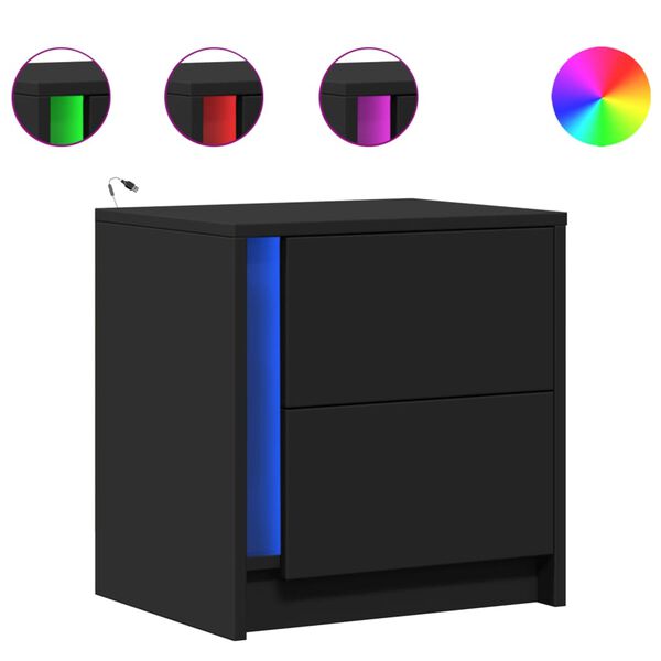 vidaXL Nočn&eacute; stol&iacute;ky s LED svetlami 2 ks čierne kompozitn&eacute; drevo
