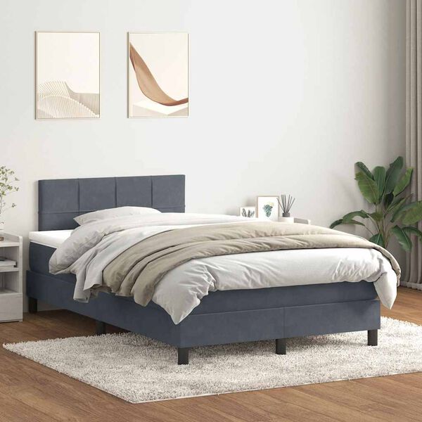 vidaXL Posteľn&yacute; r&aacute;m boxspring s matracom tmavosiv&yacute; 120x210 cm zamat