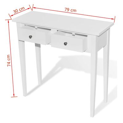 vidaXL Konzolový stolík s 2 zásuvkami, biely