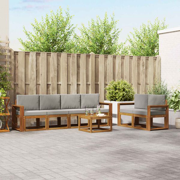 vidaXL Z&aacute;hradn&aacute; s&uacute;prava gaučov s vank&uacute;&scaron;om 7 pcs Pr&iacute;rodn&aacute; a svetlosiv&aacute;