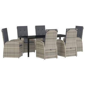 vidaXL Z&aacute;hradn&yacute; jed&aacute;lensk&yacute; set s vank&uacute;&scaron;om 7 pcs Siv&aacute; polyratan