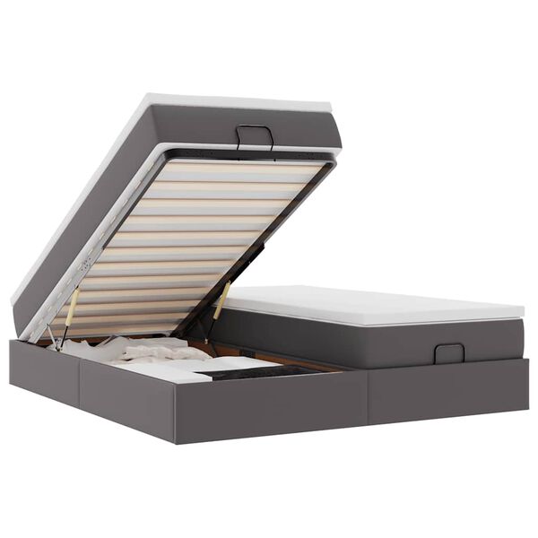 vidaXL Osmansk&yacute; r&aacute;m postele s matracmi siv&aacute; 200x200 cm umel&aacute; koža