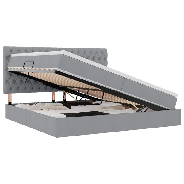 vidaXL Postel s &uacute;ložn&yacute;m prostorem a LED svetlom Svetlosiv&aacute; Polyester