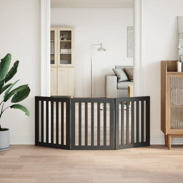 vidaXL Brána pre psa skladacia 3 panely čierna 150 cm topoľové drevo