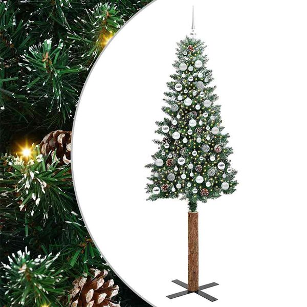 vidaXL &Uacute;zky vianočn&yacute; stromček s 300 LED-i so stojanom Zelen&aacute; 210 cm