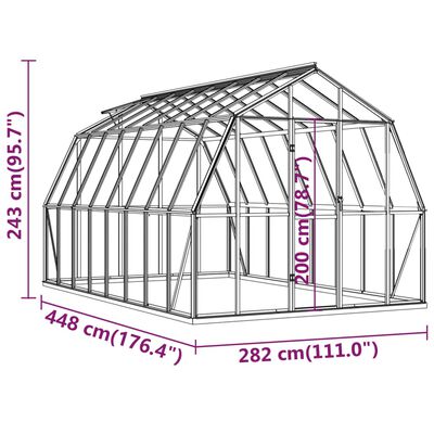 vidaXL Skleník s podkladovým rámom, antracitový 12,63 m², hliník
