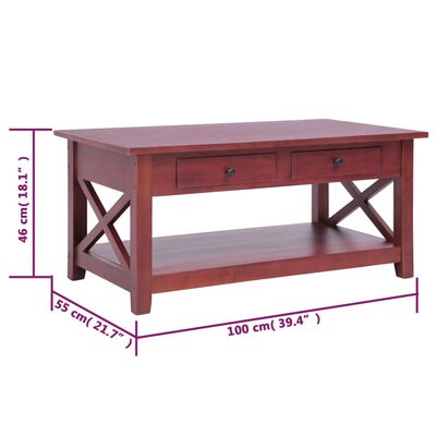 vidaXL Konferenčný stolík hnedý 100x55x46 cm masívne mahagónové drevo