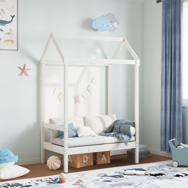 vidaXL Lavica so strieškou biela 117,5x70x176,5 cm borovicový masív