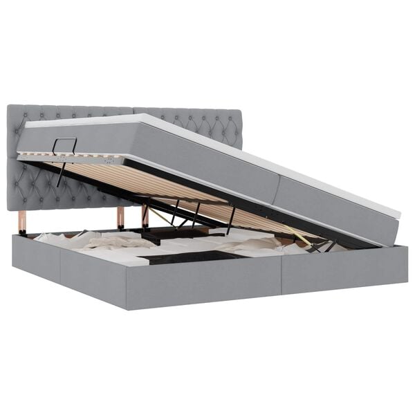 vidaXL Postel s &uacute;ložn&yacute;m prostorem a matrac&iacute; Svetlosiv&aacute; 200 x 200 cm