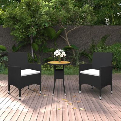 vidaXL 3-dielna záhradná bistro súprava polyratan+drevený masív čierna