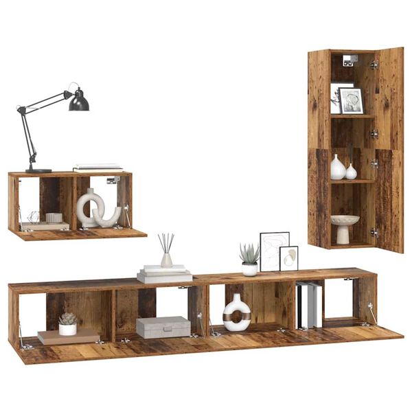 vidaXL Zostava TV skriniek N&aacute;stenn&yacute; 4 pcs Star&eacute; drevo Kompozitn&eacute; drevo