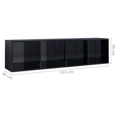 vidaXL Knižnica/TV skrinka, lesklá čierna 36x30x143cm kompozitné drevo