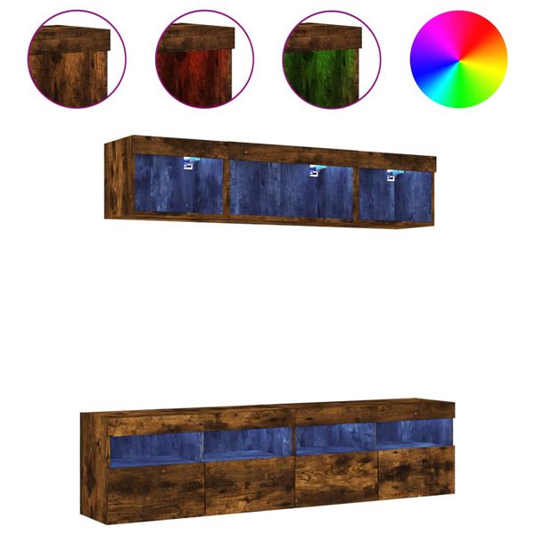 vidaXL 5-dielne TV n&aacute;stenn&eacute; skrinky s LED dymov&yacute; dub kompozitn&eacute; drevo