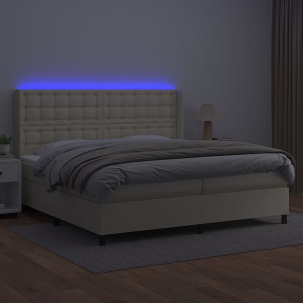 vidaXL Boxspring posteľ s matracom a LED kr&eacute;mov&aacute; 200x200 cm umel&aacute; koža