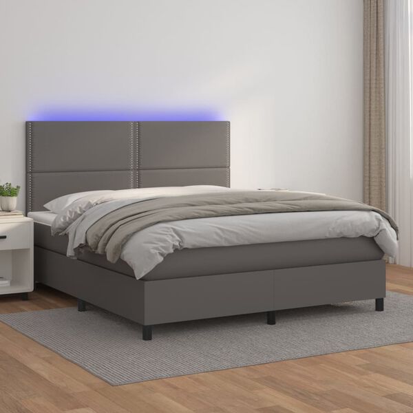 vidaXL Boxspring posteľ s matracom a LED siv&aacute; 140x190 cm umel&aacute; koža