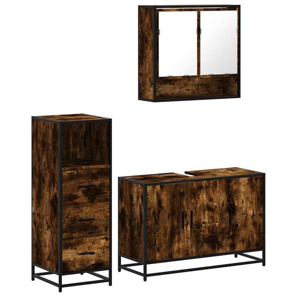 vidaXL 3-dielna sada kúpeľňového nábytku dymový dub spracované drevo