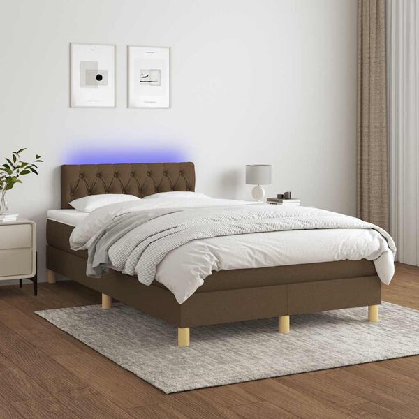 vidaXL Boxspring posteľ s matracom a LED tmavohned&aacute; 120x190 cm l&aacute;tka