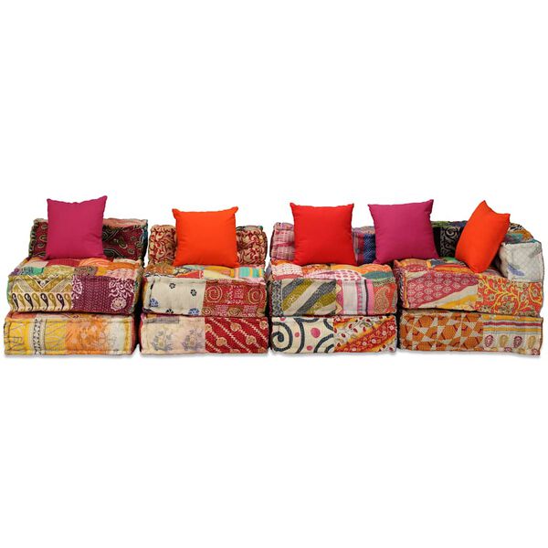 vidaXL 4-miestna modul&aacute;rna taburetka, patchwork, l&aacute;tka